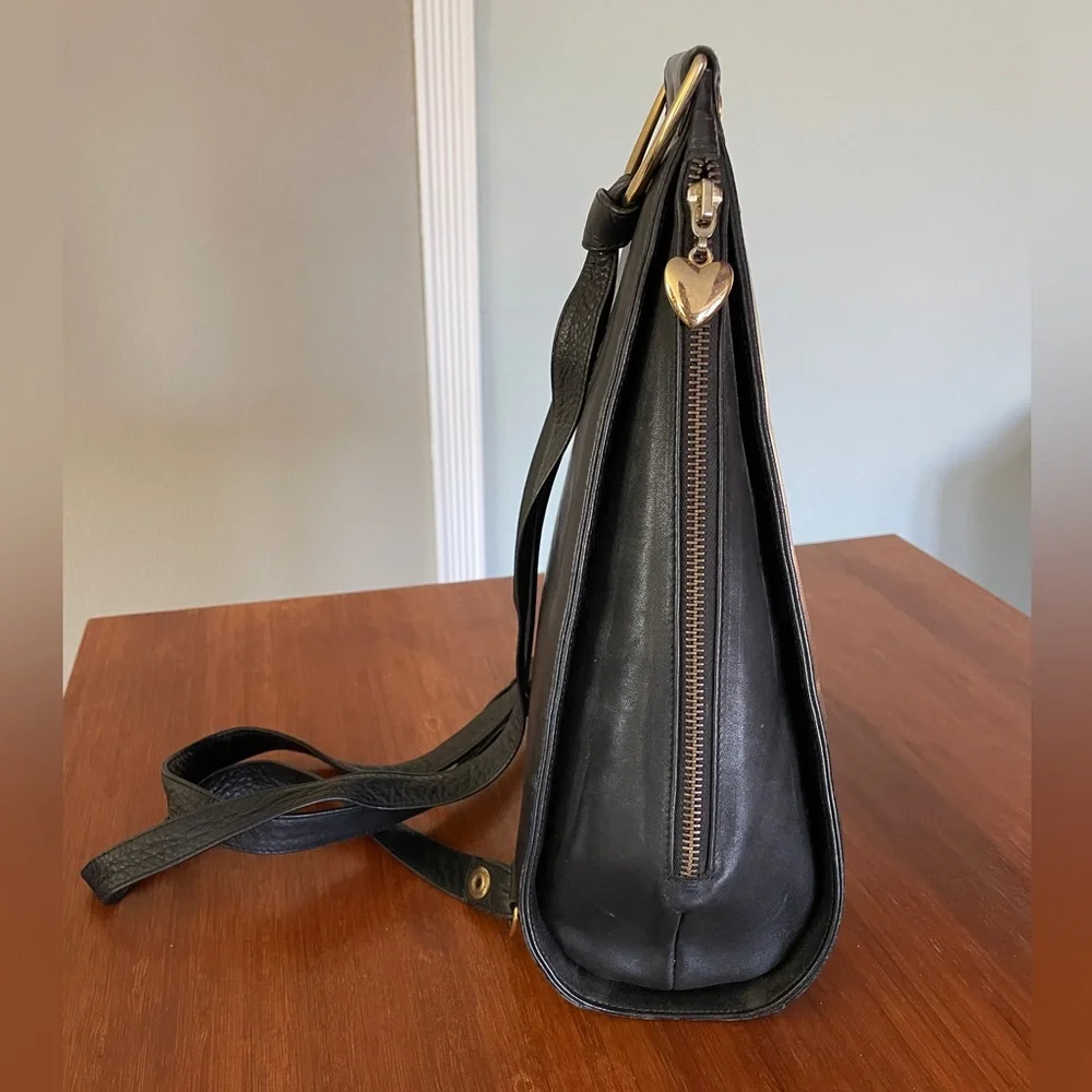 Black hard leather backpack handbag purse /backpack style